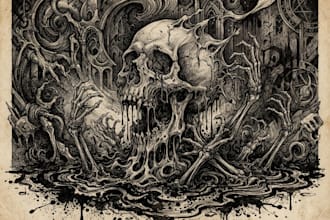 create dark art illustration, horor and skull artwork