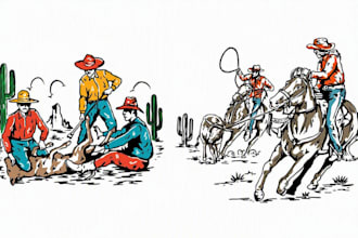 draw vintage western cowboy for t shirt