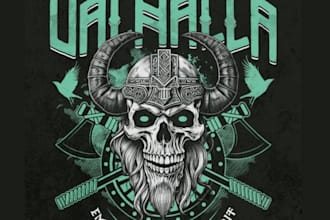create a powerful vintage viking warrior logo and illustration