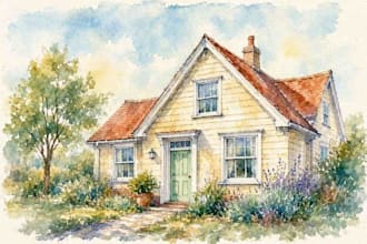 draw house illustration watercolor style