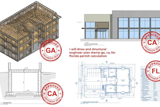 draw and structural engineer plan stamp ga, ca, for florida permit calculation