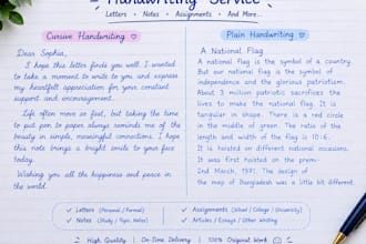 handwrite anything in plain or cursive handwriting