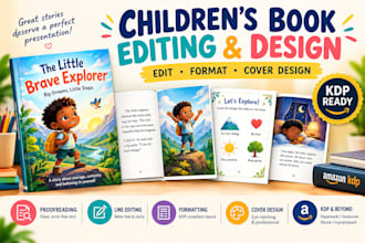 edit format design children picture book for KDP publishing, design book cover