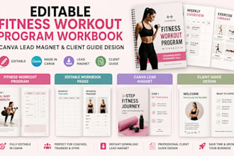 editable fitness workout program workbook canva lead magnet client guide design