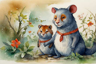 draw an illustration in traditional watercolor character