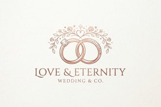 design an elegant and romantic wedding rings logo