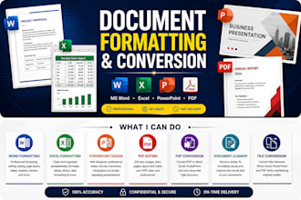 process, convert and format all document types ms word, PDF, excel