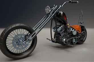 design premium 3d chopper motorcycle model, cgi  vehicle for games, 3d animation