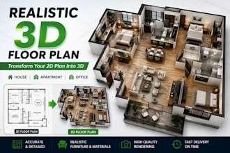 create a realistic 3d floor plan and architectural house visualization