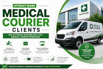 perform medical courier email list research, outreach, and landing page setup