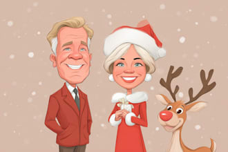 draw a custom winter christmas caricature for the holidays