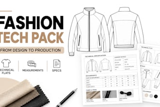 create fashion tech pack clothing tech pack technical flat apparel tech pack
