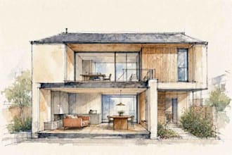 render architecture and interior concept in watercolor
