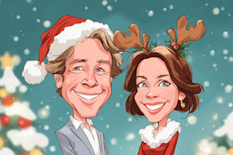draw a christmas party caricature for friends and family