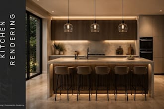 do 3d kitchen rendering, 3d modelling interior and exterior renderings