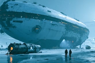 create cinematic space art and sci fi environment illustration