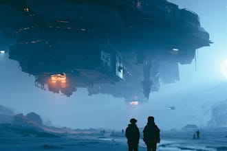 create cinematic space art and sci fi environment illustration