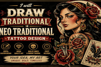 draw traditional or neo traditional tattoo style design