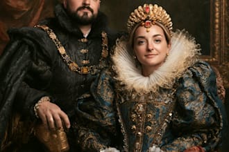 illustrate a romantic family royal couple portrait