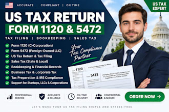 prepare us llc tax return file form 1120 5472 sales tax bookkeeping US tax