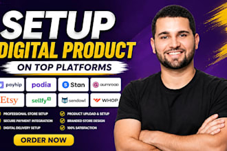setup digital product on payhip podia stanstore gumroad etsy sellfy sendowl whop