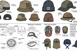 design hat tech pack for bucket hat, trucker and baseball caps