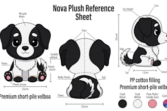 design custom plush reference sheet stuffed animal character with ych concept