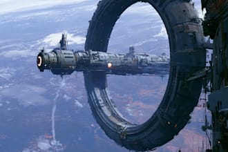 create cinematic space art and sci fi environment illustration