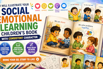 illustrate your educational childrens book with consistent character art