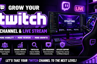 promote your twitch channel, boost live viewers, grow followers and twitch SEO