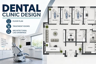 design dental clinic floor plan, treatment rooms and architectural cad drawings