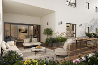 3d model, render panorama apartment, terrace and interior