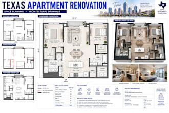 create texas apartment renovation and space planning drawings