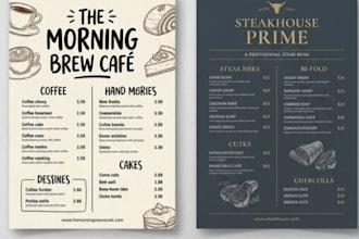design a professional restaurant menu and price list