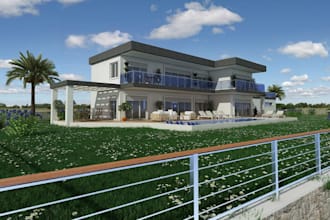 slope house external remodel,3d house with terrace visual, hillside villa render
