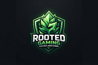 design a fresh and powerful green leaf gaming logo