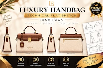 design luxury handbags technical drawings and tech packs