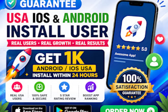 usa ios android mobile app install, 1000 applestore playstore rating review