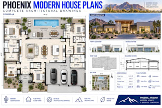 create phoenix modern house plans and complete architectural drawings
