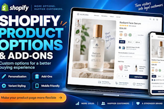 add custom product options and add ons to your shopify store