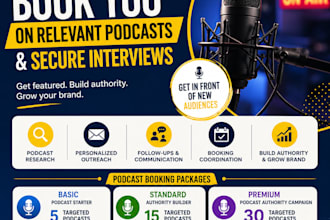book you on relevant podcasts and secure interview