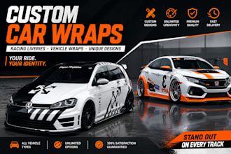 design custom car wrap, vehicle livery and racing graphics