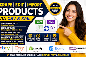 scrape edit import products via CSV XML  on ebay etsy shopify ecwid woocommerce