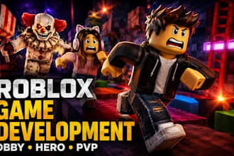 develop custom roblox game, obby, escape horror, pvp, mvp, full game development