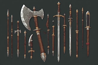 design unique sword, axe, medieval weapon, spear