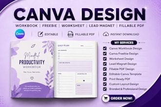 design canva workbook, freebie, worksheet, lead magnet, fillable PDF design
