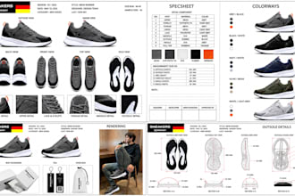 sneakers shoes and footwear concept with factory ready tech pack