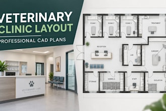 create veterinary clinic layout, treatment rooms and professional cad plans