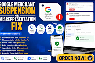 fix google merchant center suspension, misrepresentation and feed errors
