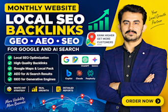 do monthly website local SEO, backlinks, GEO and aeo for google and ai search